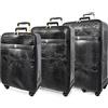 House Of Leather Premium PU pelle Croc-Print bagagli Hybrid Shell valigie leggere con serratura, 360 ° liscio Spinner & ruote stabilizzatrici Black Elite, Nero , Set x3 (S-M-L), Set Bagagli con Ruote Spinner