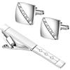JewelryWe Set di Gemelli e Fermacravatta da Uomo: con Zircone in Acciaio Inossidabile Idee Regalo per Uomo Per Affari