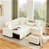 Trdlpyn Divano Letto Angolare in Ciniglia 205x205x85cm, Divano Estraibile con Pouf, Lampada da Lettura, USB Type-C, Tavolo Nascosto, Tavolino Pieghevole con 2 Portabicchieri, divani da soggiorno(Beige)