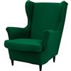 Highdi 2 Pezzi Copripoltrona con Orecchie Elasticizzato, Tinta Unita Copridivano da 1 Posto con Fodera per Cuscino, Lavabile per Reception Bar Soggiorno Camera da Letto (Verde Scuro)