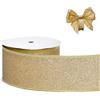 Oridaceae Nastro con Bordo Metallico, Nastro Regalo Oro, Nastri Natalizi per Decorazioni, Largo 38 mm, Lungo 9 Metri, Nastri per DIY Bricolage, Feste, Confezione Regalo