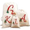 GMDLSK Sacco di Babbo Natale Personalizzato con Nome Iniziale, Custom Christmas Natural Cotton Sack Bag Extra Large with Drawstring, Sacchetti Regalo per Regali di Natale,Riutilizzabil