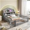 KUAKE Letto per bambini 140 x 200 con Testiera Contenitore e Barra Portafoto, Montessori Letto a Terra per Bambini con Rete a doghe, Struttura Letto in Legno Massiccio, Letto Piazza e Mezza per Bambini