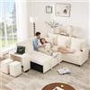 NuvlaGu Divano angolare a forma di L con funzione di sonno, divano letto estraibile con vano portaoggetti, USB & USB-C, porta bevande, chaise longue reversibile, ciniglia, 5 posti per soggiorno e home