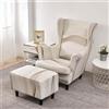 Highdi 2-Pezzi Copripoltrona con Orecchie Elasticizzato e Copri Pouf Moda Copridivano da 1 Posto con Fodera per Cuscino Lavabile per Strandmon Bar Soggiorno Camera da Letto (Beige)