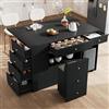 DACHETOU Isola da cucina, credenza nera, 140 x 40 x 89 cm, con sgabelli da bar, armadietto da cucina con 6 cassetti e sgabelli, larghezza regolabile