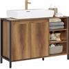 SoBuy Mobile Bagno Sottolavabo 90cm, Mobiletto Bagno Sottolavabo con Intaglio per Sifone, Mobile Salvaspazio con Ante e Ripiani A Giorno, Armadietto Stile Industriale in Legno e Metallo BZR63-L-PF