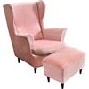 Highdi 2 Pezzi Velluto Copripoltrona con Orecchie e Copri Pouf Elasticizzato, Copridivano da 1 Posto con Fodera per Cuscino, Lavabile Rimovibile per Bar Soggiorno Camera da Letto (Rosa)