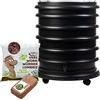 WORMbox | Vermicompostaggio 4 Vassoi Nero + 500g di Vermi Lombrichi / 1000 pz. + 1 Cocco | 64 Litri | Compost di Rifiuti Organici Compostiera Vermifuga Lombricompostiera | Lombrichi = Humus lombrico