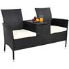Casaria® Panchina da Giardino Poly Rattan 143x64x88cm Tavolino Portaoggetti Salottino Outdoor Balcone Terrazza 2 posti