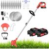 AUTOFU Tagliaerba a Batteria - Tagliaerba Elettrico per Aiuole e Prati - 2 Batteria da 21 V 1,5 Ah, 10000 Giri/min, Manico Telescopico Allungabile, 12 Lame, Testa Girevole/Orientabile, Rosso