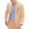 Generic Abito da Uomo in Lino, Completo da Uomo in Seersucker a Righe, vestibilità Slim, 2 Bottoni, Giacca e Pantaloni per Matrimonio Estivo