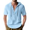 PRIVIMIX Camicia Uomo Lino Manica Corta con Cappuccio T Shirt Cotone Camicie Estive da Spiaggia Vacanza Blu L