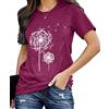 tiorhooe Maglietta da donna a forma di leone, con motivo floreale, da donna, carino, casual, a maniche corte, Lilla 1, M