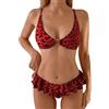 LIEROLYE Bikini Donna, Costume Da Bagno Due Pezzi Con Volant E Stampa Leopardata, Costume Da Bagno Y2K Con Gonna Per Spiaggia, Terme E Mare(Red,XL)