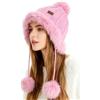 S.ROMZA Pelliccia Sintetica Cappello a Maglia da Donna con Pompom Caldo Cranio cap Proteggere l'orecchio Inverno Berretto Cappello per Le Donne (Rosa)