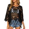 Generico Copricostume Donna Mare - Top all'Uncinetto da Donna, Modello Boho con Frange, Maniche a 3/4, Maglia Traforata Leggera, Ideale Come Copricostume o Camicia Casual per L'Estate