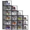SONGMICS Scatole per Scarpe, Contenitori per Scarpe, Organizzatori Portascarpe Pieghevoli e Impilabili, Fino alla Taglia 47, Set di 18, Trasparente e Nero Inchiostro LSP077B18