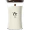 WoodWick candela grande profumata con stoppino scoppiettante | White Teak | Durata Fino a 130 Ore