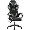 Baroni Home Sedia Gaming con Schienale Ergonomico Inclinabile e Altezza Regolabile, Sedia Ufficio con Supporto Lombare, Poggiatesta Imbottito, 50x62x110-120 cm, Nera e Grigia