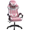 Baroni Home Sedia Gaming con Schienale Ergonomico Inclinabile e Altezza Regolabile, Sedia Ufficio con Supporto Lombare, Poggiatesta Imbottito, 50x62x110-120 cm, Rosa e Bianca