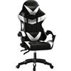 Baroni Home Sedia Gaming con Schienale Ergonomico Inclinabile e Altezza Regolabile, Sedia Ufficio con Supporto Lombare, Poggiatesta Imbottito, 50x62x110-120 cm, Nera e Bianca