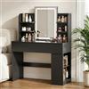 JUMMICO Toeletta da Trucco Moderna con Luci LED Regolabili - Vanity Bianco con Specchio, 2 Cassetti e Ripiani Aperti - Postazione Make-up Funzionale ed Estetica (Nero)