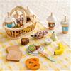 ROBUD Set Cibo Giocattolo in Legno 14 Pezzi, Gioco di Taglio con Cesto, Frutta, Pane, Torta, Caffè, Latte, Piatto, Coltello e Tovaglia, Accessori Cucina per Bambini 3+