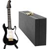 Musiin Chitarra in miniatura con supporto e custodia, chitarra elettrica mini a 6 corde da 14 cm, decorazione per scrivania, studio musicale, regalo per amanti della chitarra (elettrica nera)