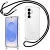 Coiwxmoi Cover per Samsung Galaxy S25 con Cordino, Custodia Trasparente con Regolabile Collana Ultra Sottile Antiurto AntiGraffio TPU Silicone Bumper Protettiva Case con Laccio Tracolla, Nero