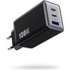 QODJN 130W Caricatore USB C Rapido, 3 Porte GaN Ⅳ Alimentatore USB, 65W Presa USB Multiplo PD PPS QC Caricabatterie USB C da Muro per MacBook Pro/Air, Dell XPS, iPhone 17/16/15, iPad Pro, Galaxy, Pixel-Nero