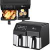 Extralink 2500W Airfryer 10L (6L + 4L) - Friggitrice ad Aria con Doppio Cassetto e 8 Funzioni di Cottura, Lavabile in Lavastoviglie, 80°C a 200°C, Economica, Schermo Touch LED, 90% di Grassi in Meno