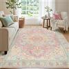 Kokia Tappeto lavabile in Rosa-Arancio con design orientale vintage, morbido per soggiorno e camera da letto, antiscivolo, a pelo basso, resistente alle macchie, grande, 140 x 200 cm