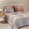 Caleffi Completo Lenzuola Matrimoniale Cotone con Angoli, 2 Federe Ambra | set parure completa, lenzuolo sopra, sotto e federa, tinta unita, morbido, traspirante, ipoallergenico, per letto