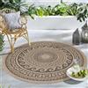 Carpetsale24 Tappeto Rotondo da Esterno Impermeabile Cucina Balcone Terrazza Look Naturale Sisal Design Vintage 80 cm rotondo