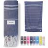 jazzylab SULTAN Peshtemal | Telo hammam in 100% cotone con classico motivo a righe | Leggero, assorbente e ad asciugatura rapida | Ideale per sauna, bagno turco, spiaggia o viaggi | Blu Marino, 90x180 cm