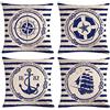 Gspirit 4 Pack Ocean Sailing Anchor Navigation Compass Cotton Linen Decorative Cushion Cover Case Print for Cushion 45 x 45 cm