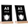 EACHPT Espositore Plexiglass A5,2 Pezzi Espositore da Tavolo in Acrilico con base in Legno Massello,Doppio slot per schede inclinato Verticalmente A5 Verticale,Porta Menu da Tavolo