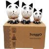 SusggO Set di 3 gatti in legno. Realizzate a mano artigianalmente con statuine di gatti decorativi, gatto della fortuna, decorazione mobile (bianco decapato, dettagli neri GBN)
