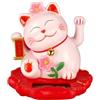 EasyByMall Maneki Neko 2312 - Gatto portafortuna che saluta, a energia solare, gatto della fortuna, benvenuto, decorazione per casa e auto (2312-rosa)