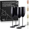 OS Oak & Steel ENGLAND Oak & Steel - 4 Eleganti Bicchieri Da Cocktail In Acciaio Inox Nero Opaco Per Champagne E Prosecco, 285 Ml - Set Regalo In Vetro Infrangibile Per Compleanni E Feste.
