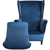 Highdi 2 Pezzi Copripoltrona con Orecchie Elasticizzato Velluto,Tinta Unita Copridivano da 1 Posto con Fodera per Cuscino,Lavabile Rimovibile per Bar Soggiorno Camera da Letto (Blu Navy)