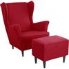 Generico Copripoltrona con Fodera per Poggiapiedi - Copripoltrona 2 Pezzi + Copripouf 1 Pezzo con Fodera Beige/Verde/Rosa/Blu Copripoltrona Elasticizzata con Braccioli,H