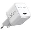 Magix Caricatore 30W NANO, Caricabetterie USB-C GaN PD Power Delivery Per iPhone 15/15 Plus/15 Pro/15 Pro Max, 14/13/12-Mini/Pro/Pro Max/SE, AirPods Pro, iPad Pro, Galaxy(EUR PLUG)(BIANCO)