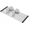 Baroni Home Scolapiatti Arrotolabile in Metallo, Griglia Scolapiatti Sopra Lavello 19x47 cm, Salvaspazio Pieghevole per Asciugatura Stoviglie, Frutta e Verdura, Design Moderno e Resistente (S)