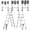 Fiqops Scala telescopica da 1,4 m e 1,7 m, in alluminio, 4 + 5 gradini, telaio ad A, multiuso, scala allungabile per riparazioni di tetti