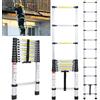 Fiqops Scala telescopica da 3,2 m, in alluminio antiscivolo, 150 kg/330 libbre, portata scala allungabile, scala in alluminio con maniglia per il trasporto
