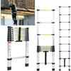 Fiqops Scala telescopica da 2,6 m, in alluminio antiscivolo, 150 kg/330 libbre, portata scala allungabile, scala in alluminio con maniglia per il trasporto