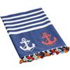 Baroni Home Telo Mare e Pareo con Nappe Colorate 80% Cotone 20% Poliestere, Telo Hammam Multiuso per Spiaggia, Yoga e Piscina Super Assorbente, Asciugatura Rapida, Ancore Blu 170x90 cm