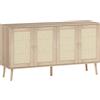 HOMCOM Credenza con ante in cannage e ripiano regolabile, 140x40x75 cm, effetto legno naturale | Aosom Italy